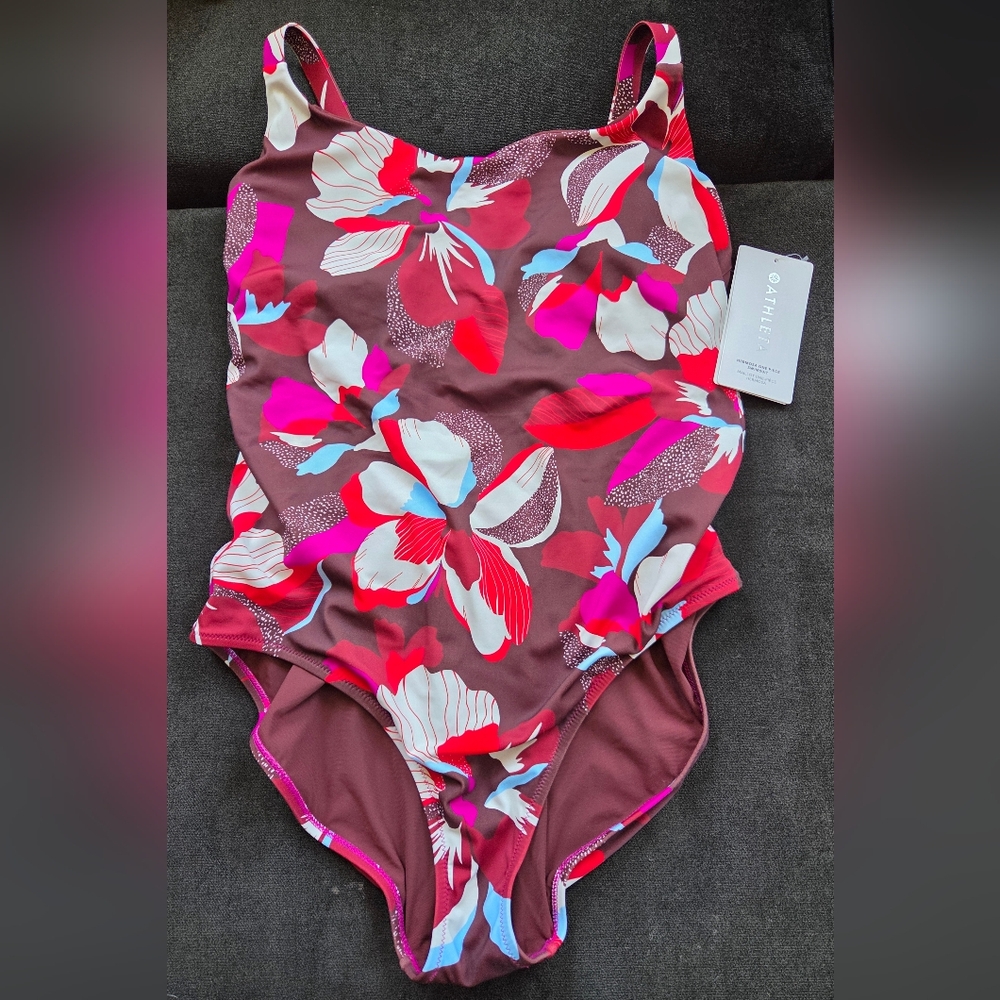 NWTs Athleta Floral Hermosa One Piece Swimsuit XL Hero Bloom Chocolate $109